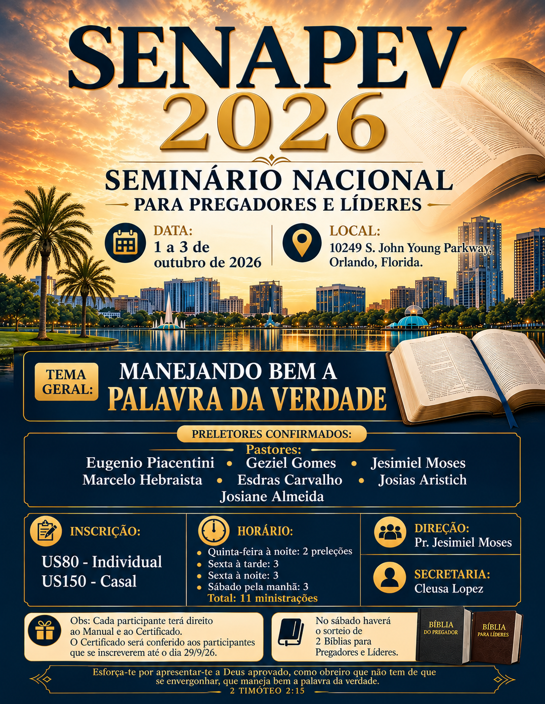 Cartaz oficial SENAPEV 2026 — Seminário Nacional para Pregadores e Líderes do Evangelho